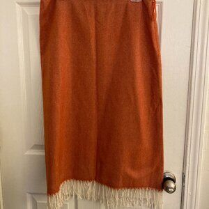 DKNY Orange fringe midi skirt